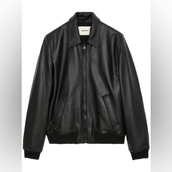 Zadig & Voltaire Black Leather Bomber Jacket
